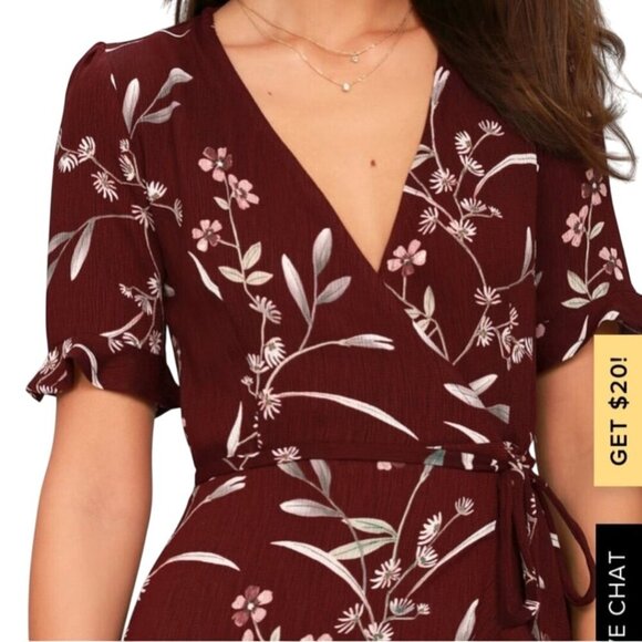 Lulus Wild Winds Burgundy Floral Print High Low Wrap Dress Size S - Picture 5 of 13